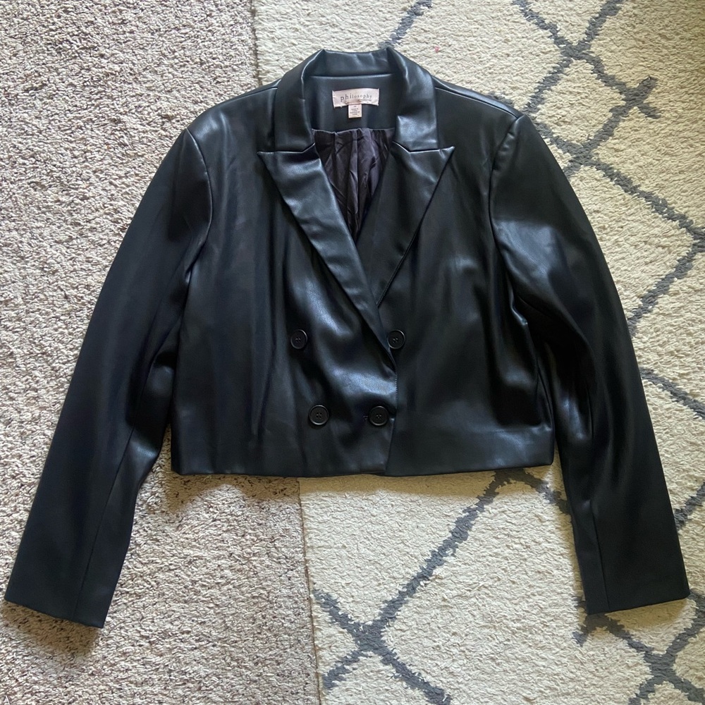 Philosophy Cropped Faux Leather Blazer